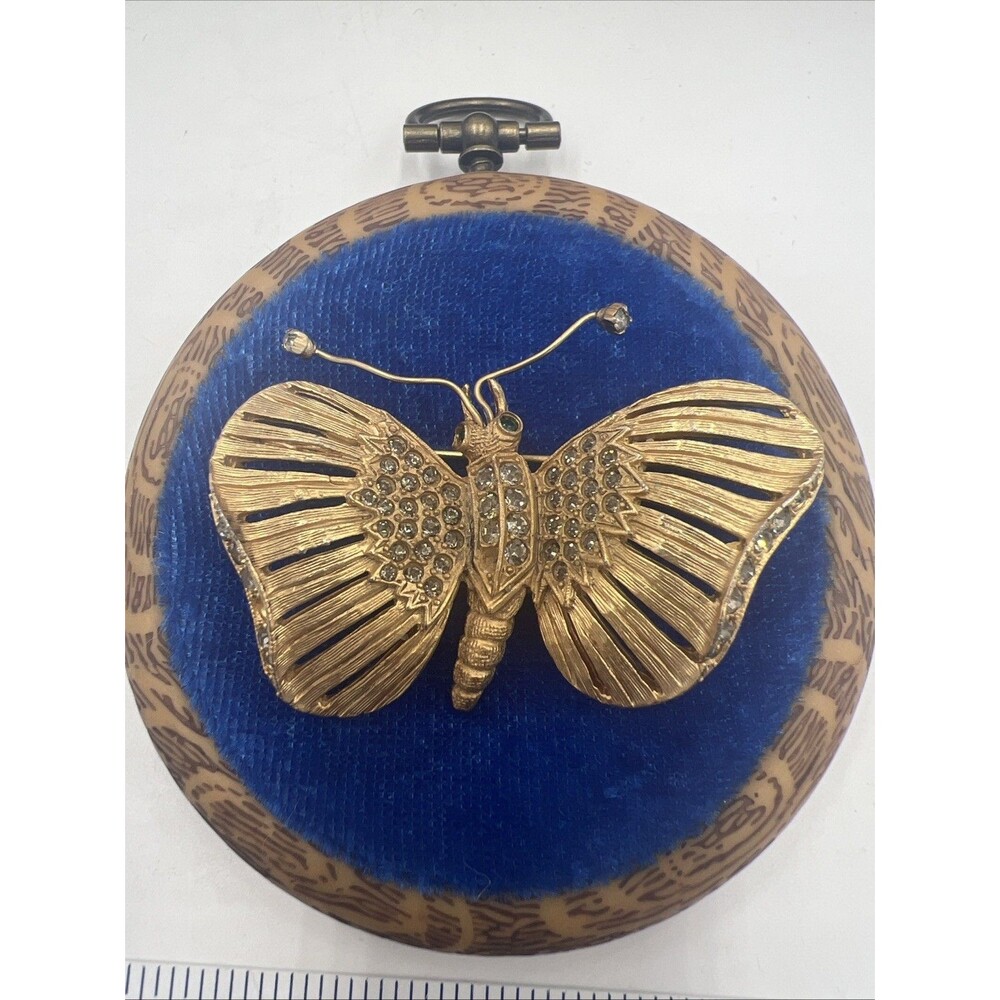 Vtg Butterfly Unsigned Schrager Brooch Large 3" Rhinestone 40s or Staret
